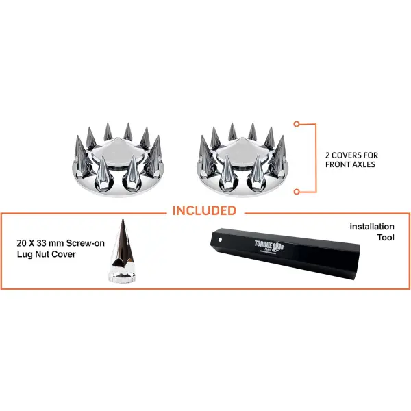 Pair Chrome Front Wheel Cover w/ Spike 33MM Lug Nut Covers