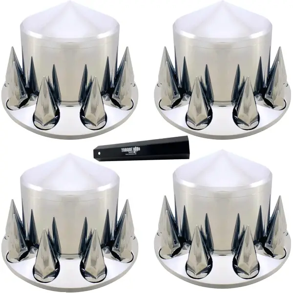 4 pcs of Chrome Rear Spike Wheel Cover w/ 33MM Lug Nut Covers