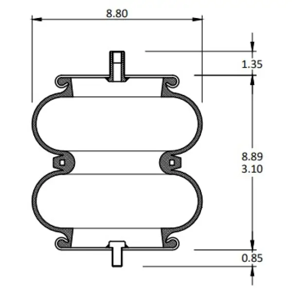 Convoluted Air Spring Replaces W01-358-6897, 2B9-229, 64517