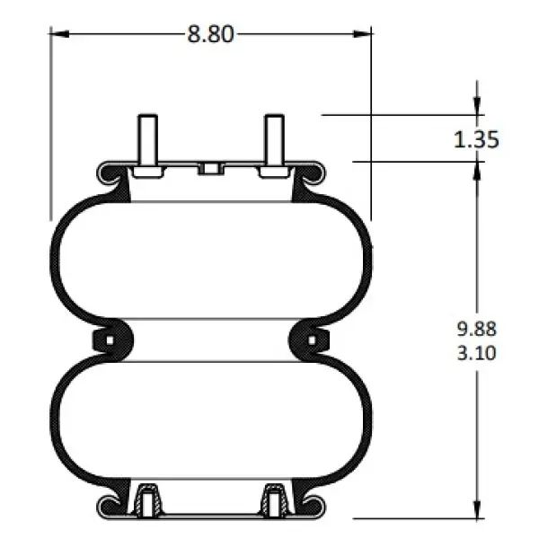 Convoluted Air Spring Replaces W01-358-6943, 2B9-250, 905-57-237