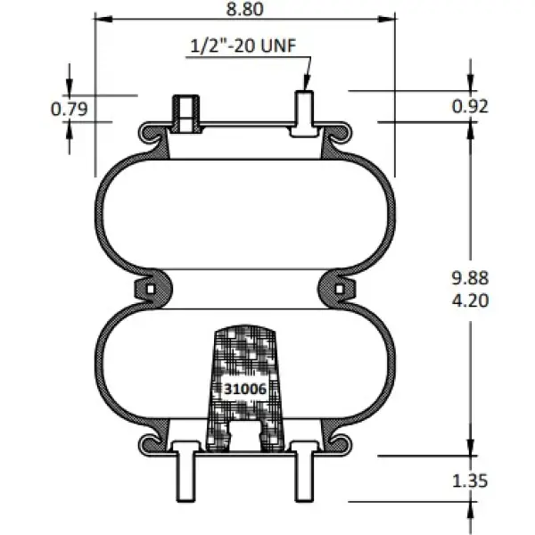 Convoluted Air Spring Replaces W01-358-6944, 2B9-252, 6944, 4454