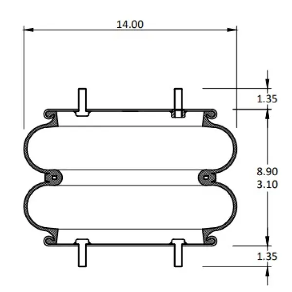 Convoluted Air Spring Replaces S-13034, 2B14-360, W01-358-7135