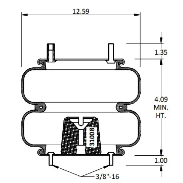 Convoluted Air Spring Replaces 2B12-440, W01-358-7555, 64284