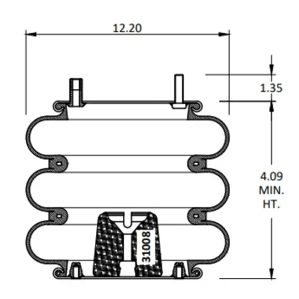 Convoluted Air Spring Replaces 3B12-303, W01-358-8018, 64285