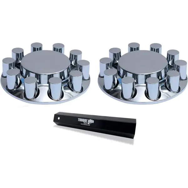 Chrome Plastic Front Wheel Cover Set w/ 33 mm Lug Nut Covers