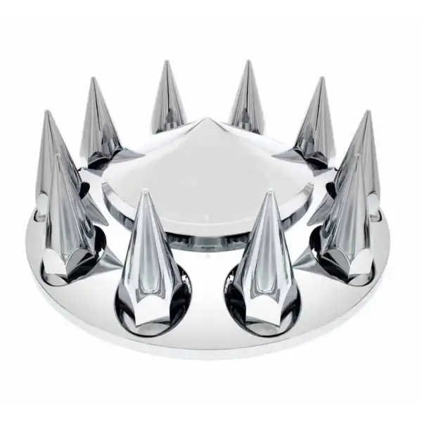 Chrome Plastic Front Spike Wheel Cover w/ 33MM Lug Nut Covers