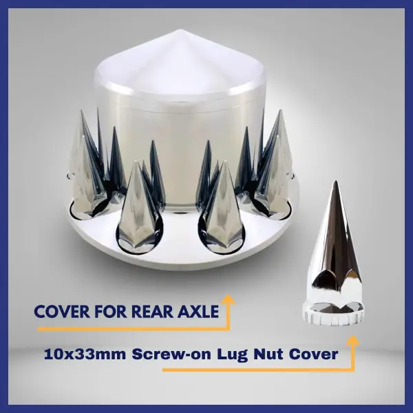 Chrome Plastic Rear Spike Wheel Cover w/ 33MM Lug Nut Covers
