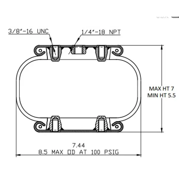 Convoluted Air Spring Replaces W01-358-7598, 1B8-580
