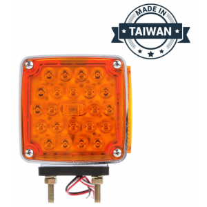 TR56135 LED, Red/Yellow Square, 24 Diode, LH, Dual Face, Vertical Mount, Side Marker, Pedestal Light, 2 Stud, Stripped End/Ring Terminal (Made in Taiwan)