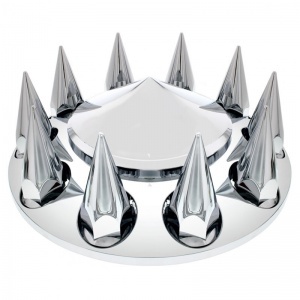 TR576-TWC Chrome Plastic Universal Spike Front Wheel Cover with Spike 33MM Screw-on Lug Nut Covers